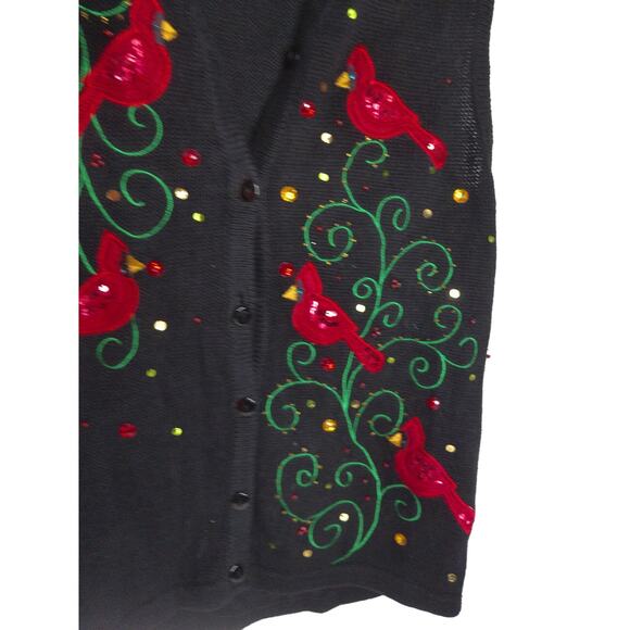 Vintage Kim Rogers Sweater Vest Cardinals Sequins Holiday Size Medium New - Picture 2 of 9